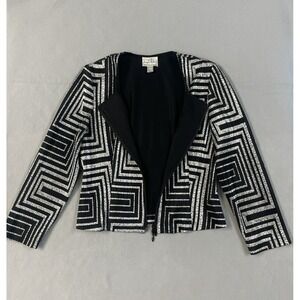 Joseph Ribkoff Women Silver Black Geometric Zip Front Blazer Jacket Glam SZ 12